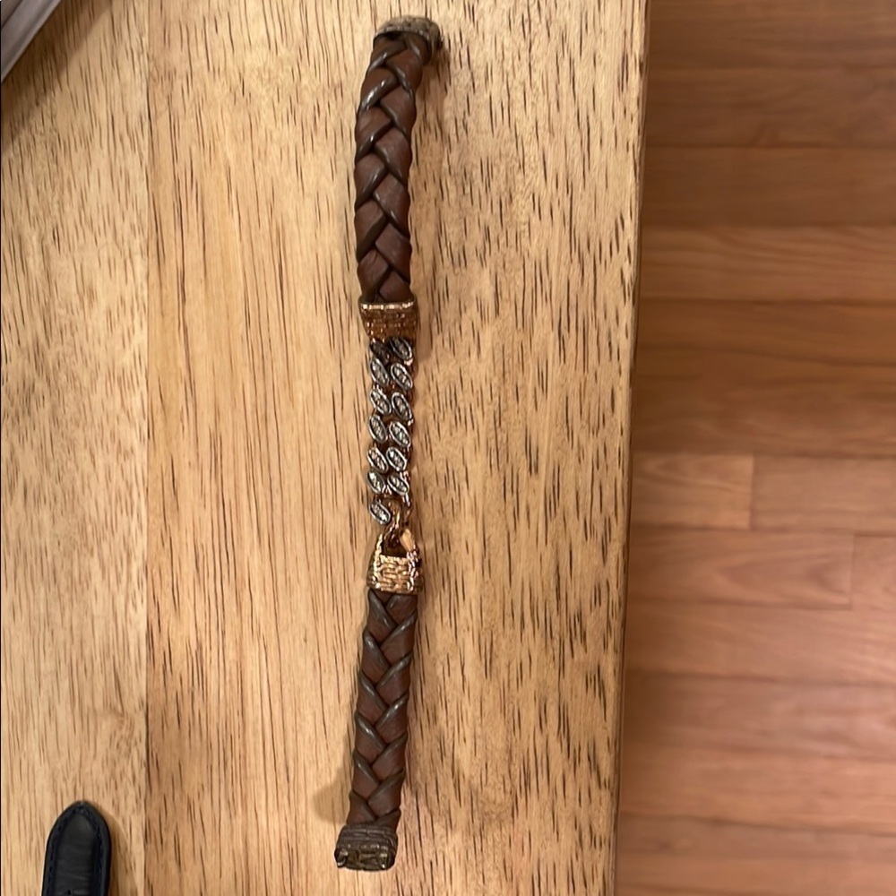 John Hardy Woven Leather Bracelet with Rose Gold and Diamonds